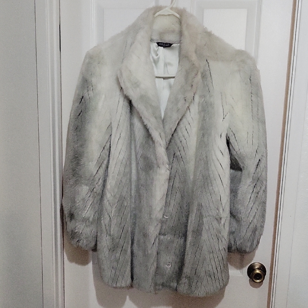Elegant Gray Faux Fur Coat
